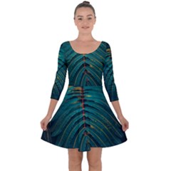 Dark Green Leaves Leaf Quarter Sleeve Skater Dress by Cemarart