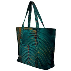 Dark Green Leaves Leaf Zip Up Canvas Bag by Cemarart