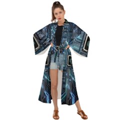 Circuit Board Motherboard Maxi Kimono by Cemarart