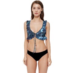 Circuit Board Motherboard Low Cut Ruffle Edge Bikini Top by Cemarart