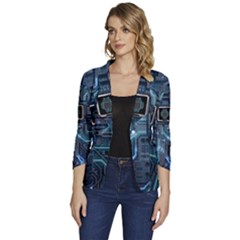 Circuit Board Motherboard Women s One-button 3/4 Sleeve Short Jacket by Cemarart