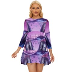 Headphones Sound Audio Music Radio Long Sleeve Babydoll Dress by Hannah976