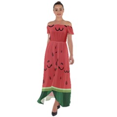 Watermelon Lock Love Off Shoulder Open Front Chiffon Dress by Cemarart