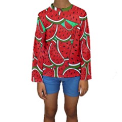 Summer Watermelon Fruit Kids  Long Sleeve Swimwear by Cemarart