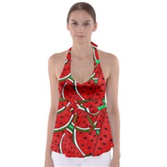 Summer Watermelon Fruit Tie Back Tankini Top by Cemarart