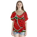 Summer Watermelon Fruit V-Neck Flutter Sleeve Top View1