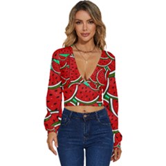 Summer Watermelon Fruit Long Sleeve Deep-v Velour Top by Cemarart