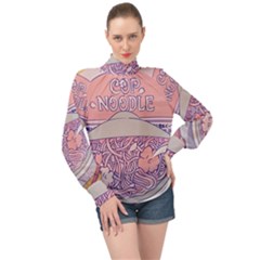 Ramen Kawaii Aesthetic Pink High Neck Long Sleeve Chiffon Top by Cemarart