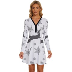 Gray-christmas-element-background-f4f0c9d44b5bbf0cb59e1f7f8d159344 Long Sleeve Deep V Mini Dress  by saad11