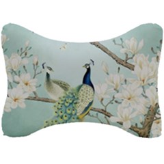 Couple Peacock Bird Spring White Blue Art Magnolia Fantasy Flower Seat Head Rest Cushion by Ndabl3x