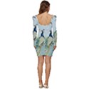 Couple Peacock Bird Spring White Blue Art Magnolia Fantasy Flower Women Long Sleeve Ruched Stretch Jersey Dress View4