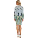 Couple Peacock Bird Spring White Blue Art Magnolia Fantasy Flower Long Sleeve Shirt Collar Bodycon Dress View4