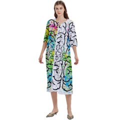 Brain Mind Psychology Idea Drawing Short Overalls Women s Cotton 3/4 Sleeve Night Gown by Azkajaya