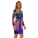 Abstract 3d Art Holiday Island Palm Tree Pink Purple Summer Sunset Water Long Sleeve Shirt Collar Bodycon Dress View3