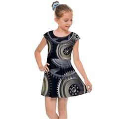 Abstract Style Gears Gold Silver Kids  Cap Sleeve Dress by Cemarart