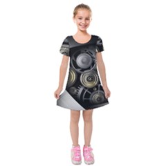 Abstract Style Gears Gold Silver Kids  Short Sleeve Velvet Dress by Cemarart