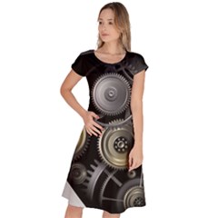 Abstract Style Gears Gold Silver Classic Short Sleeve Dress by Cemarart