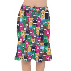 Cat Funny Colorful Pattern Short Mermaid Skirt by Grandong