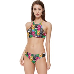 Cat Funny Colorful Pattern Banded Triangle Bikini Set by Grandong