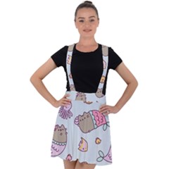 Pusheen Cat Cute Velvet Suspender Skater Skirt by Grandong