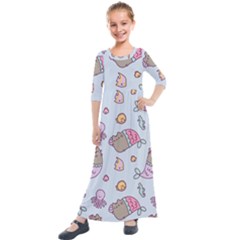 Pusheen Cat Cute Kids  Quarter Sleeve Maxi Dress by Grandong