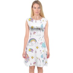 Unicorn Diamond Rainbow Shooting Star Capsleeve Midi Dress by Grandong