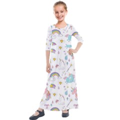 Unicorn Diamond Rainbow Shooting Star Kids  Quarter Sleeve Maxi Dress by Grandong