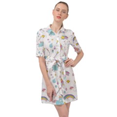 Unicorn Diamond Rainbow Shooting Star Belted Shirt Dress by Grandong