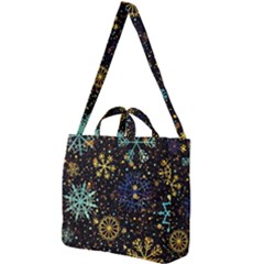 Gold Teal Snowflakes Square Shoulder Tote Bag by Grandong