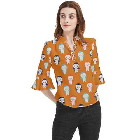 Cute Penguin Funny Pattern Loose Horn Sleeve Chiffon Blouse by Grandong