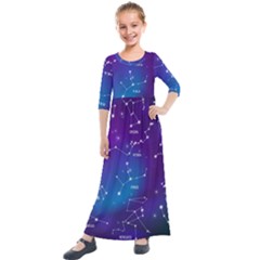 Realistic Night Sky Poster With Constellations Kids  Quarter Sleeve Maxi Dress by Grandong