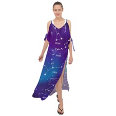 Realistic Night Sky Poster With Constellations Maxi Chiffon Cover Up Dress by Grandong