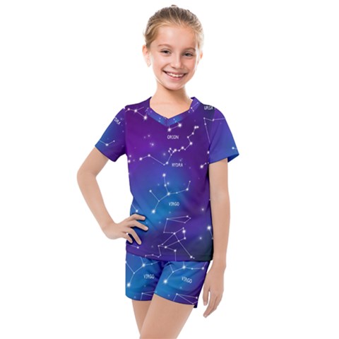 Realistic Night Sky Poster With Constellations Kids  Mesh T-shirt And Shorts Set by Grandong