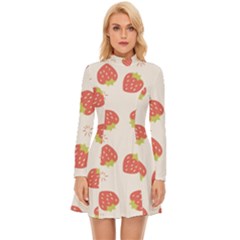 Strawberries Pattern Design Long Sleeve Velour Longline Dress by Grandong