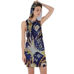 Tardis Doctor Who Pattern Racer Back Hoodie Dress by Cemarart