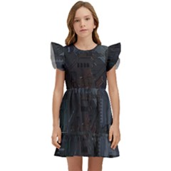 Abstract Tech Computer Motherboard Technology Kids  Winged Sleeve Dress by Cemarart