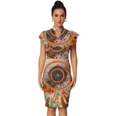 Dream Catcher Colorful Vintage Vintage Frill Sleeve V-neck Bodycon Dress by Cemarart