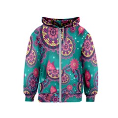 Floral Pattern Abstract Colorful Flow Oriental Spring Summer Kids  Zipper Hoodie by Cemarart