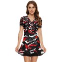 Shape Line Red Black Abstraction V-Neck High Waist Chiffon Mini Dress View1