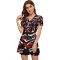 Shape Line Red Black Abstraction V-Neck High Waist Chiffon Mini Dress View2