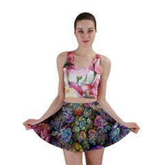 Floral Fractal 3d Art Pattern Mini Skirt by Cemarart