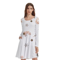 Golden-snowflake Long Sleeve Knee Length Skater Dress With Pockets by saad11