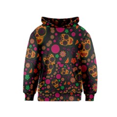 Skull Colorful Floral Flower Head Kids  Pullover Hoodie by Cemarart