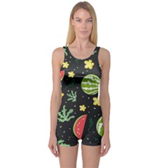 Watermelon Doodle Pattern One Piece Boyleg Swimsuit by Cemarart