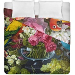 Flower And Parrot Art Flower Painting Duvet Cover Double Side (king Size) by Cemarart