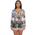 White Tiger Peacock Animal Fantasy Water Summer Long Sleeve Boyleg Swimsuit View1