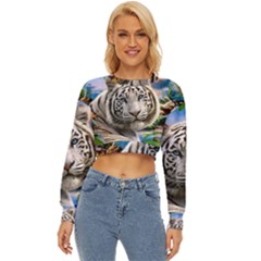 White Tiger Peacock Animal Fantasy Water Summer Lightweight Long Sleeve Sweatshirt by Cemarart