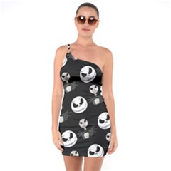 Jack Print, White, Before, Plain, Black, Simple, Christmas One Shoulder Ring Trim Bodycon Dress by nateshop