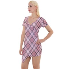 Pink Burberry, Abstract Short Sleeve Asymmetric Mini Dress