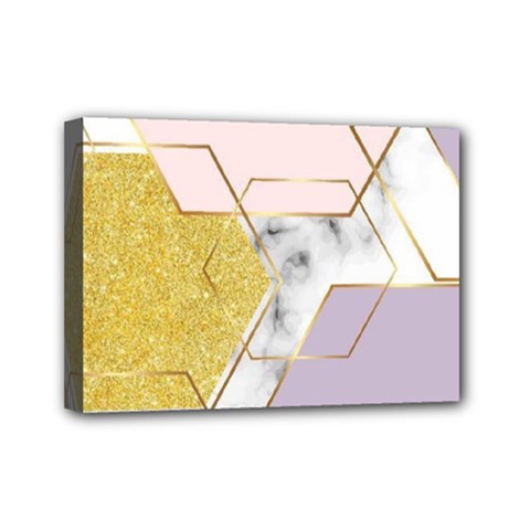 Geometric , Geometric, Gold, Marble, Pattern, Pink, Purple, Mini Canvas 7  X 5  (stretched) by nateshop